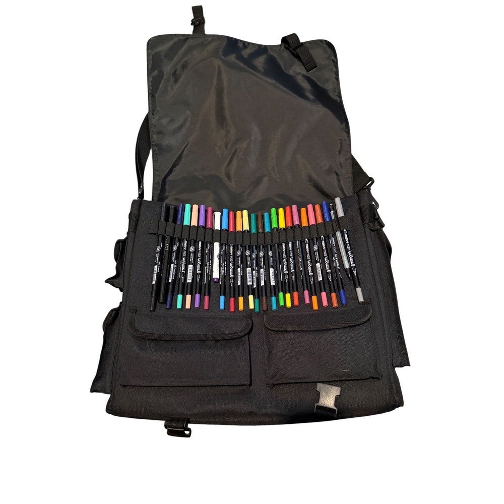 Crop in Style Black Messenger Bag with‎ Marker Slots and Strap- Includes Markers